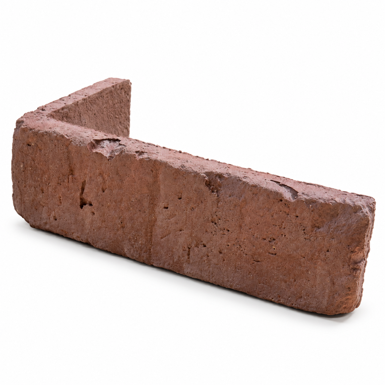 Rustic Cottage Red L-shaped corner brick slip showing its textured red face and corner return on a white background
